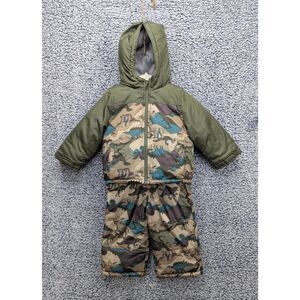Carters Dino Snowsuit 2 PC Set Boys 24M Puffer Jacket Bib Overalls Outdoor Camo